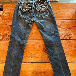 Miss Me Blue Skinny Jeans with Ornate Stitching
